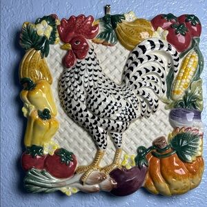 Fitz and Floyd Colorful Rooster Ceramic Wall Plate